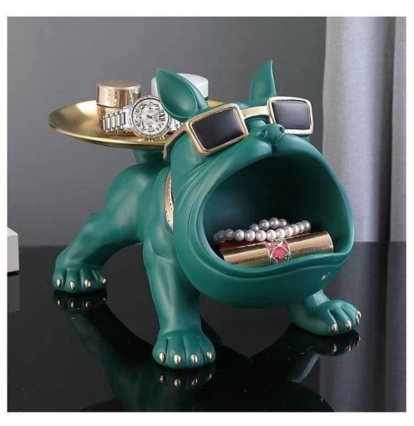 Интерьерная статуэтка-органайзер «Bulldog Tray» (Emerald & Gold Edition) 10010-1 - Onlainsale HOME
