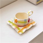 Дизайнерская керамическая чайная пара «Яблочный Неон» / J.Whale Creative Plaid Cup & Saucer Set 10185 - Onlainsale HOME